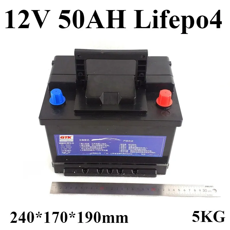 GTK LIFEPO4 12V 50AH Lithium Battery Pack Inverter Boost Portable Användning för bil Ebike Motorbike Leadsyra UPS + Laddare