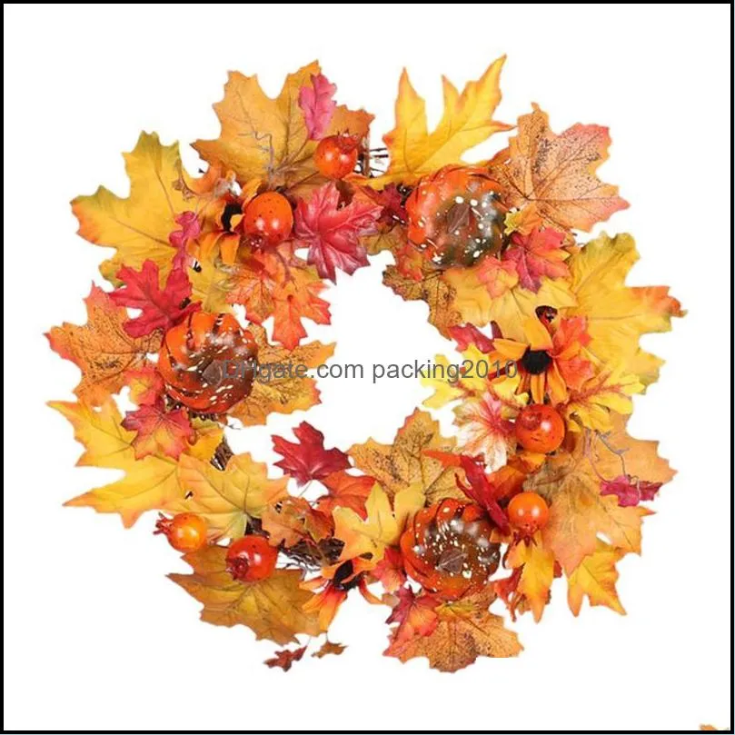 Decorative Flowers & Wreaths 1PC Halloween Pumpkin Wreath 40cm/35cm Home Decor Maple Autumn Festival Door Hanging 0912#30