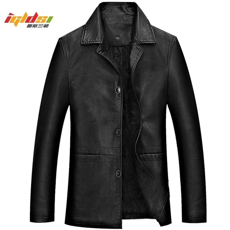 Chaqueta de cuero de invierno para hombres Soft Thick Warm PU Chaqueta de cuero Masculino Business Casual Abrigos Hombre Jaqueta Masculinas Plus Tamaño 4XL 211106