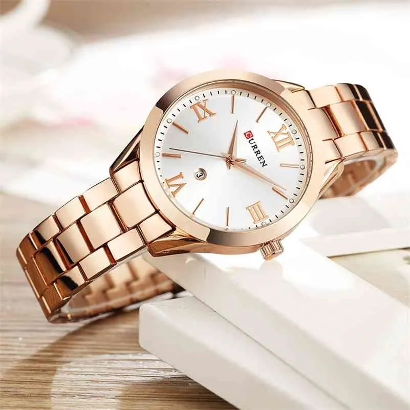 Curren 9007 Kvinnor Klocka Top Luxury Brand Kvinna Quartz Klocka Ladies Fashion Dress Wristwatches Relogio Geminino Rose Gold 210517