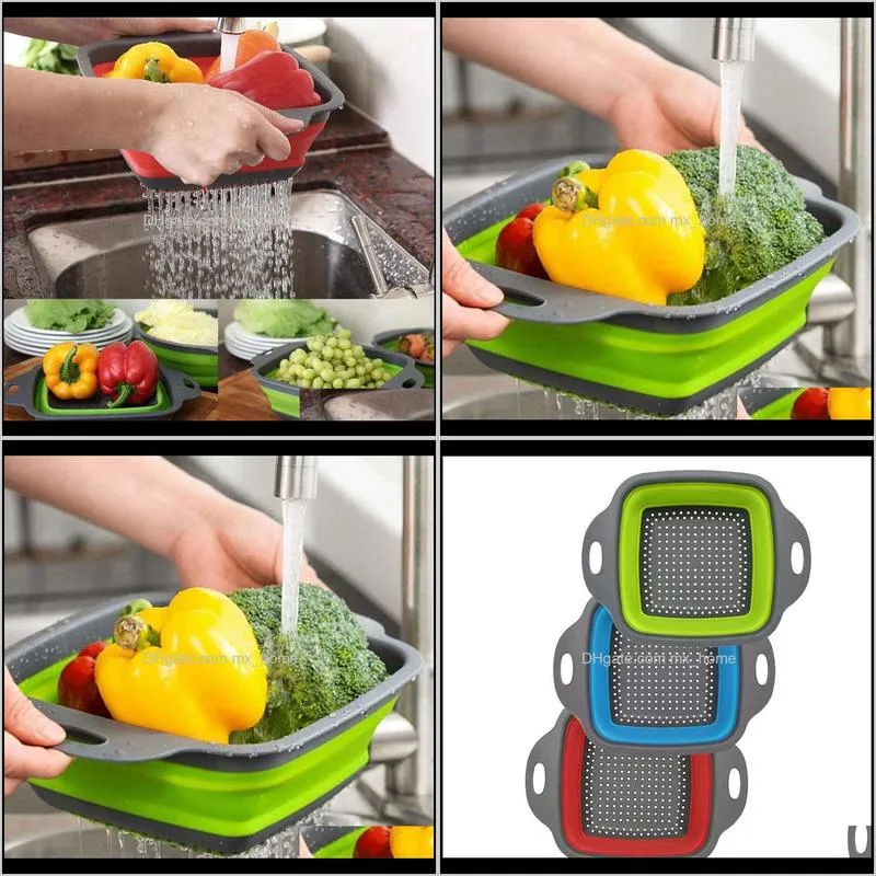 pcs kitchen collapsible drain basket,square basket,fruit and vegetable cleaning filter basket(blue+green+red) storage baskets