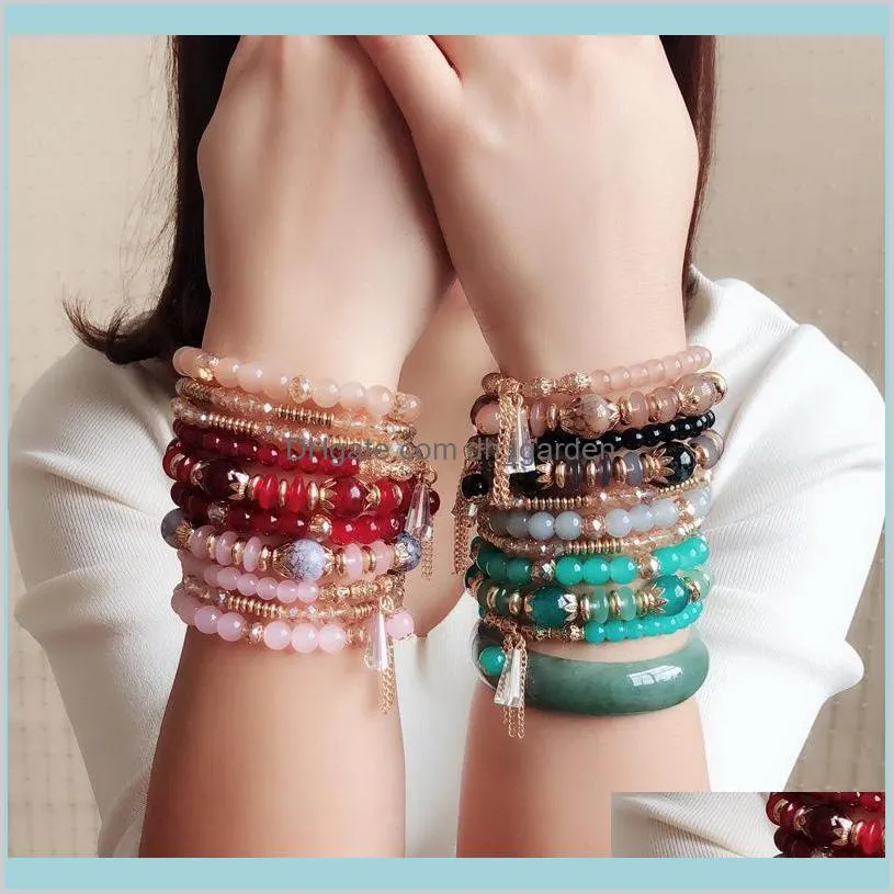 Gioielli di moda da donna Boho Medio Oriente Stile marino Design originale Anello multistrato Braccialetti con perline Bracciale in cristallo 6 stili Rsjfk B Lhtku