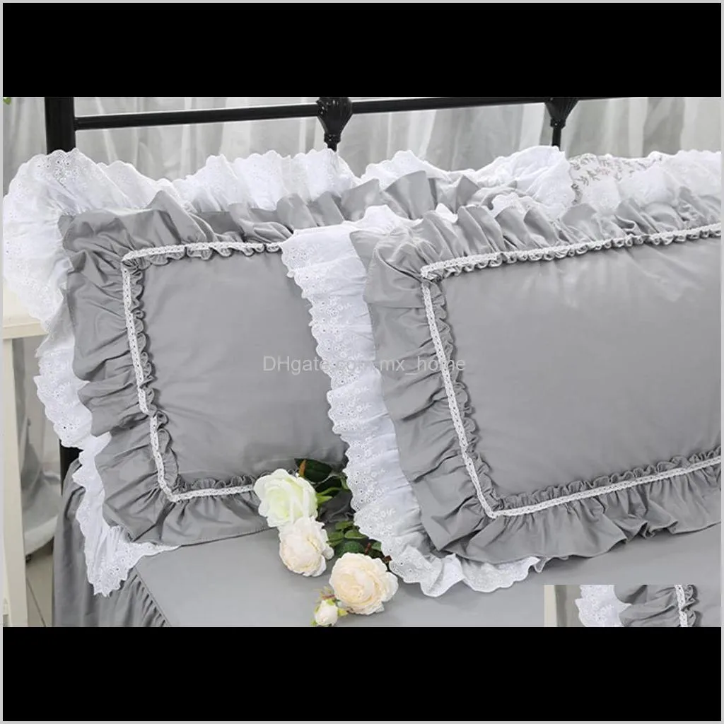 european fashion grey bedding set girl, twin full queen king cotton single double home textile bed skirt pillow case quilt cover