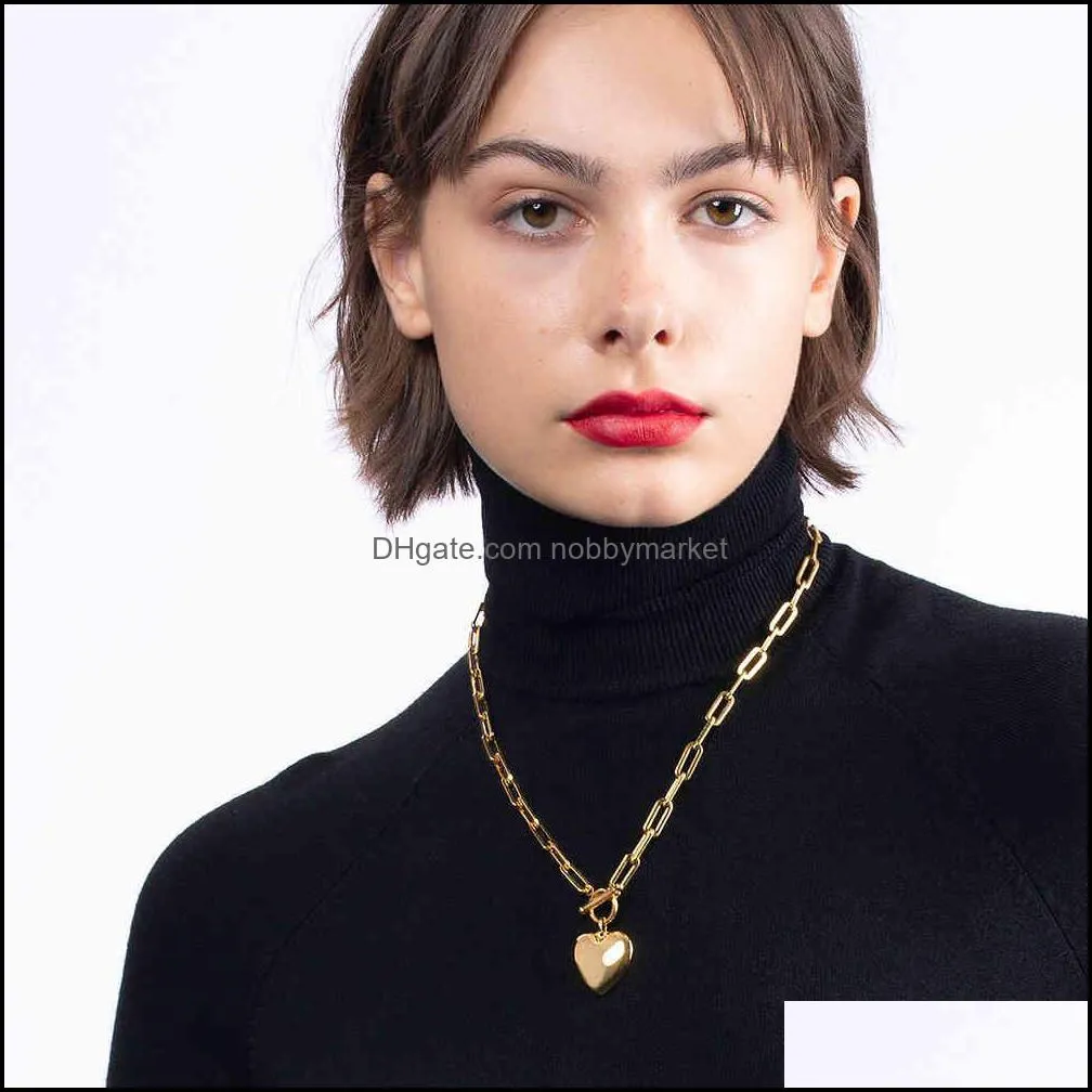 Anhänger Halsketten Anhänger Schmuck Enfashion Herz Für Frauen Gold Farbe Edelstahl Choker Halskette Mode Schmuck Party Großhandel P