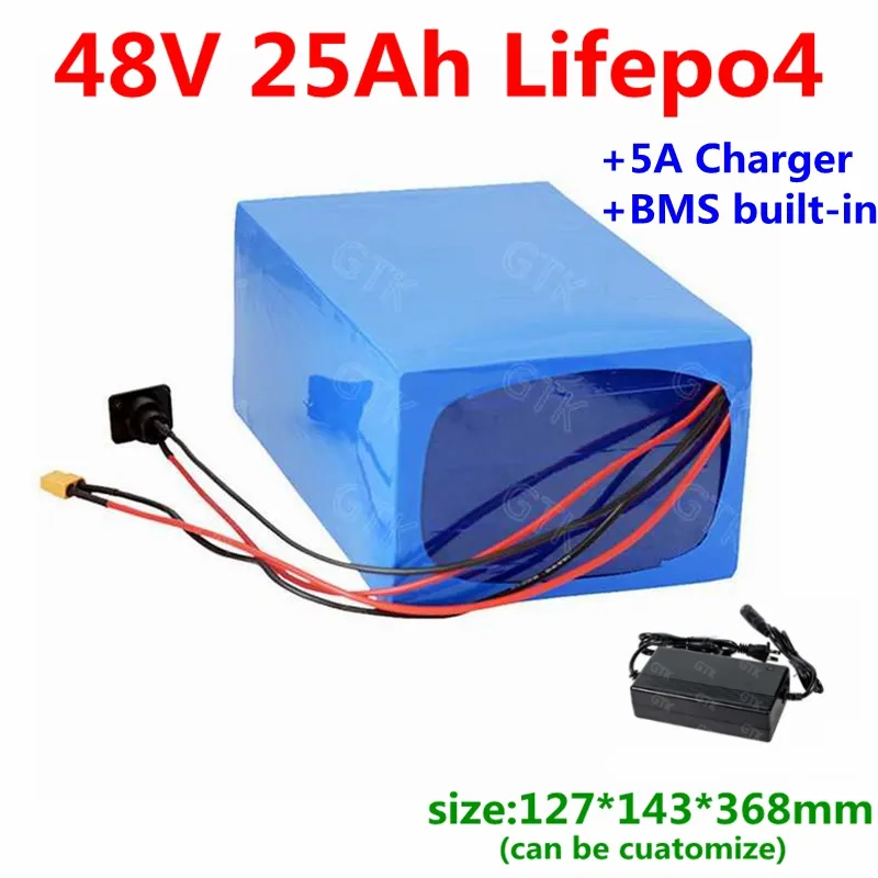 Batteria 48V 25Ah 20Ah 30Ah LiFePo4 con BMS 16S per moto robot Agv e-bike Telecomunicazioni Accumulatore di energia + caricabatterie 5A