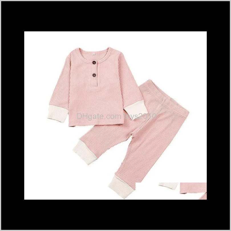 baby 2 buttons rib top+pants outfits fall 2020 children boutique clothing 0-2t baby boys girls solid color casual 2 pc set