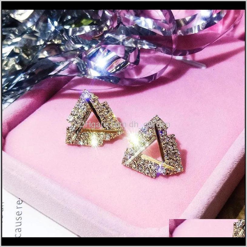 new fashion bridal wedding jewelry shining full rhinestones stud crystal triangle dazzling stud earrings for women gift