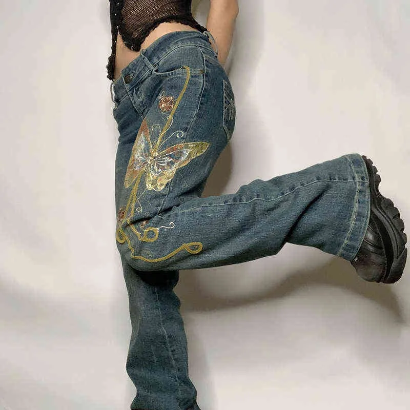 Retro Y2k Denim Baggy Jeans Mujeres Streetwear Cintura baja Grunge Vintage Cargo Pantalones Harajuku Moda Pantalones 211129