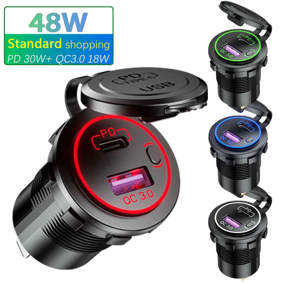 Presa Accendisigari USB per Auto Con 4.2A Caricabatteria QC3.0 Dual