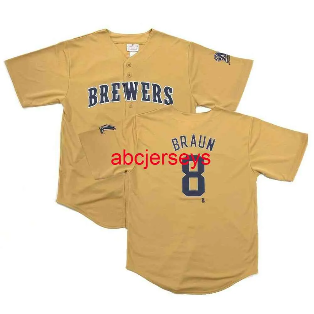 Anpassad sömnad Ryan Braun Button Down Gold Jersey Men Women Youth Kids Baseball Jersey XS-6XL