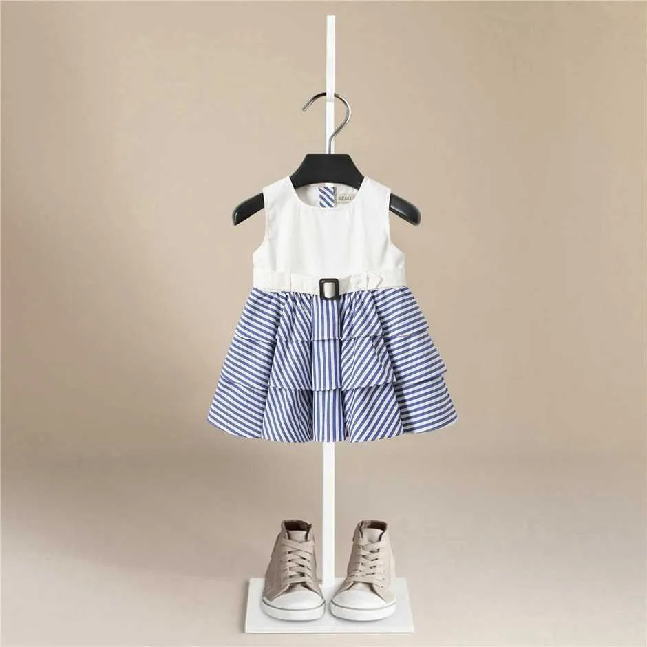 Meisjes mode jurk zomer feestjurk met riem kinderen gestreepte mouwloze casual kleding baby meisje kinderen mode outfit Q0716