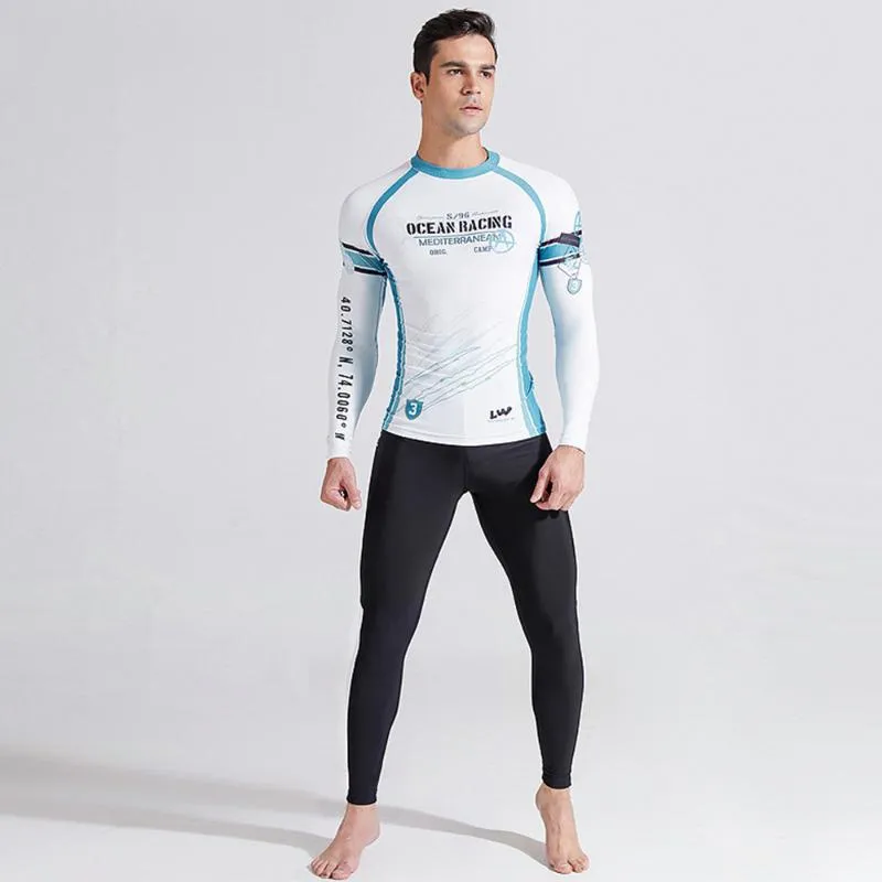 Swim Wear 2021 L-5XL Большой мужчина из сыпь с гвардией мужчина с длинным рукавом купальник UPF 50 Корейские купальники ультрафиолетовая рубашка для серфинга Rashguard