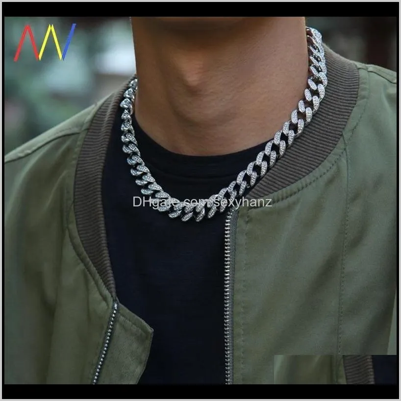 13mm  cuban link chain gold silver necklace bracelet set iced out crystal rhinestone bling hip hop for men 88 u2