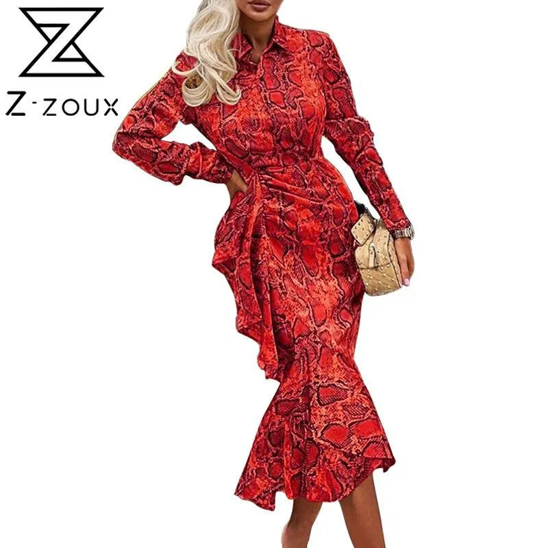 Women Dress Leopard Print Mermaid Vintage Long Sleeve Ruffles Maxi es Fashion Plus Size es 210524