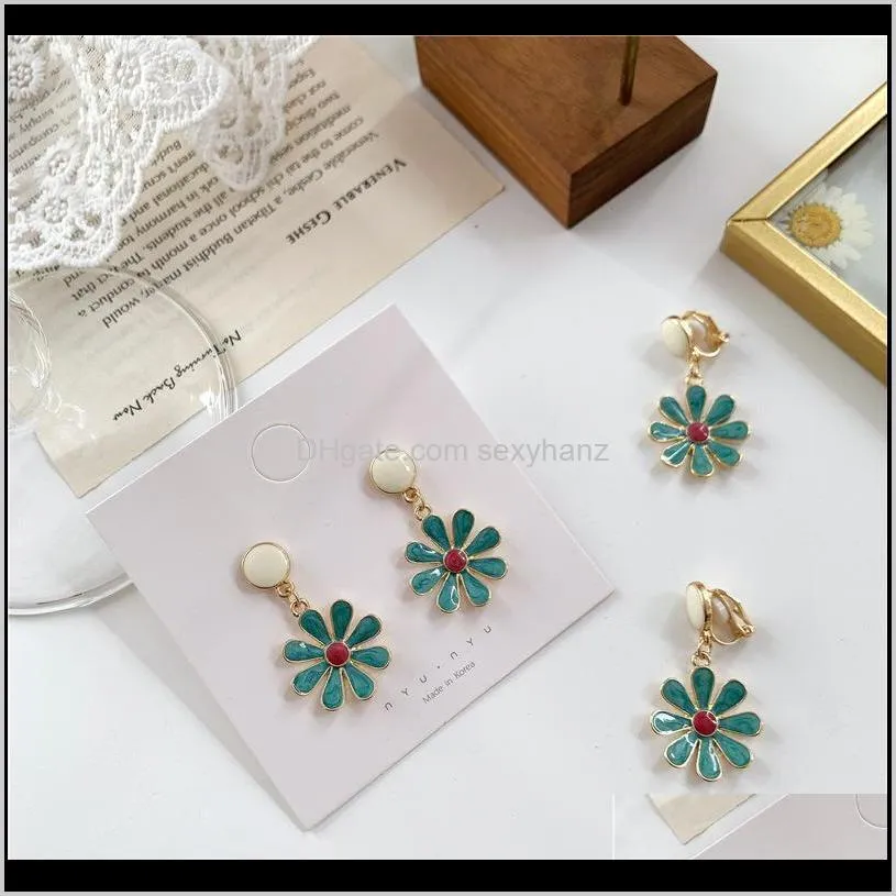 JewelryGreen Daisy Saplama Küpe Kadınlar Için Damla Yağı Petal Çiçek Ayçiçeği Kısa Basit Moda Takı Aessories Bırak Teslimat 2021 PGYQY