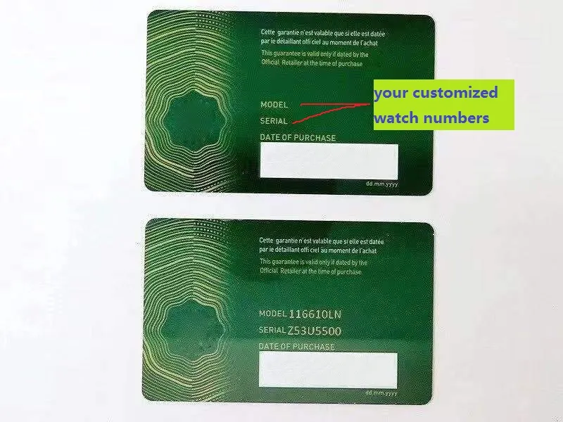 High Quality Green Security Warranty Cards Plastic Watch Travel