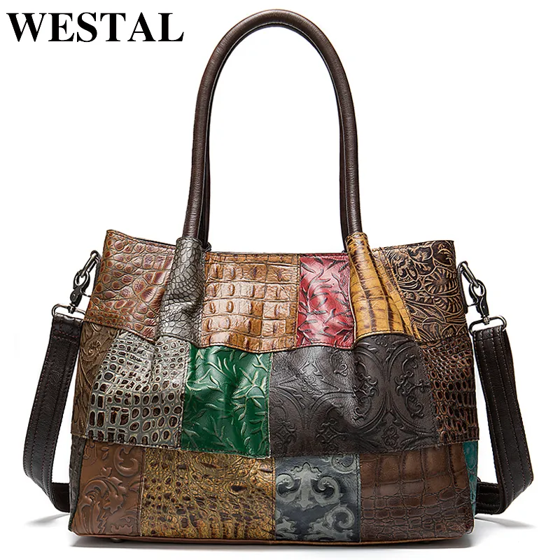 WESTAL 100% Women's Briefcases Genuine Leather Laptop Bag Female Embossing Women Office Bags Business