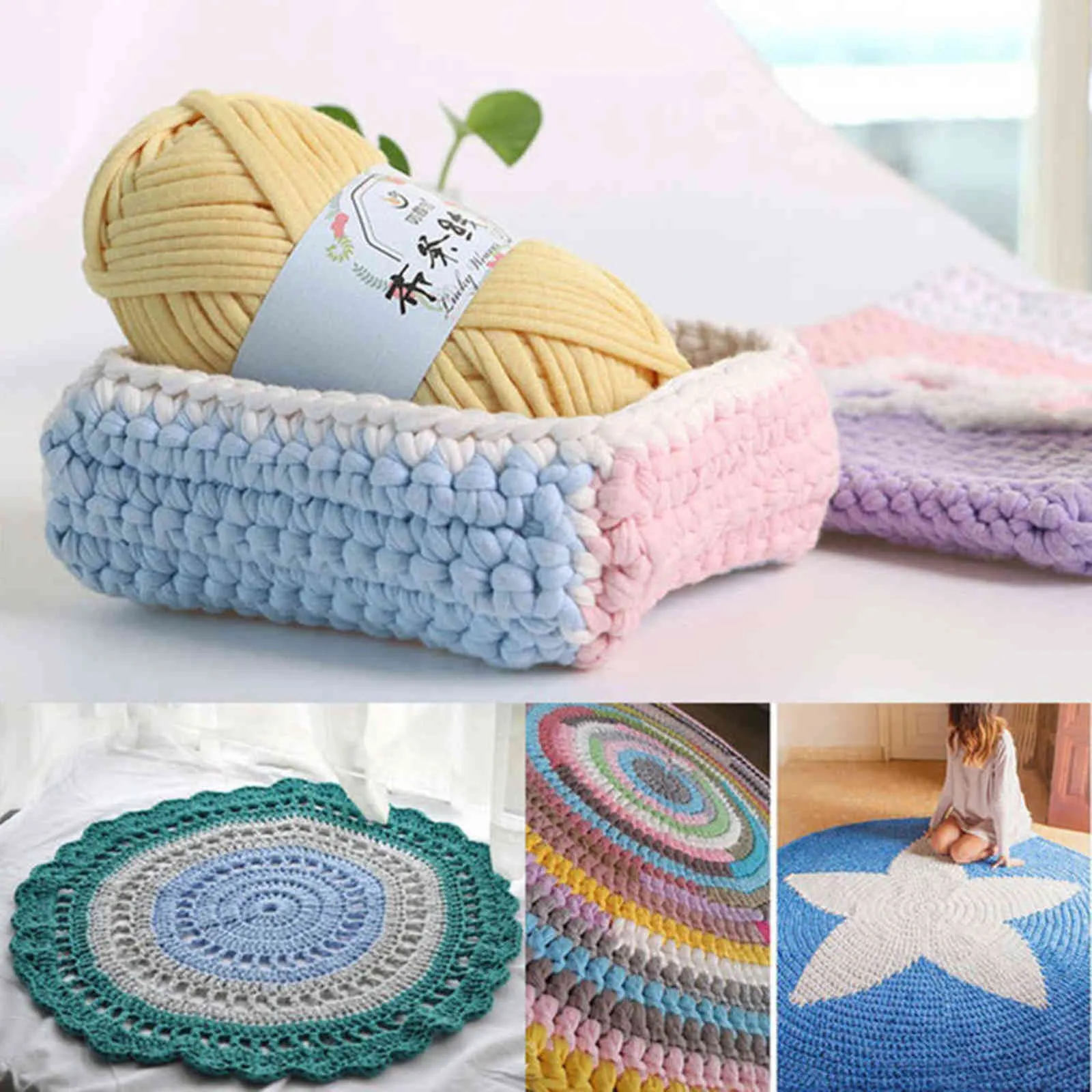 1 pc algodão lãs de tricô fio 1 pc mão-knit tecido tecido espessura cesta trançada cobertor tapetes fios aconchegante diy crochet fancy pano fio y211129