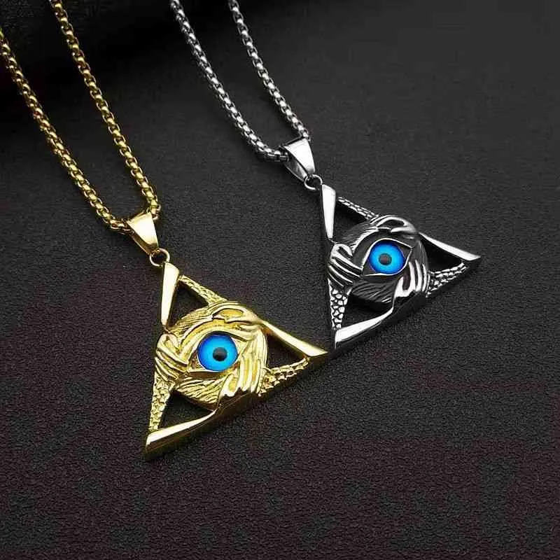 Hip Hop Turkish Evil Eye Charm Wisiorek Łańcuch Złoty Srebrny Kolor Ze Stali Nierdzewnej Naszyjnik Dla Kobiet Mężczyźni Biżuteria Całość