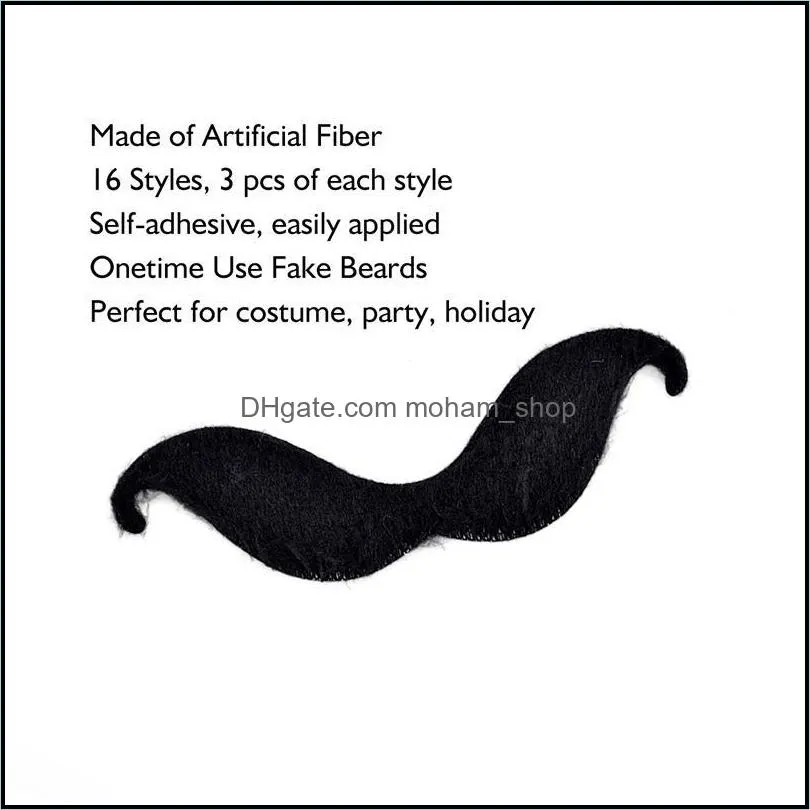 Party Decoration 48pcs Funny Costume Pirate Mustache Cosplay Fake Moustache Beard For Kids Adult Halloween