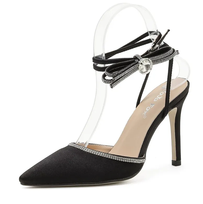 Sandalias de mujer de 11cm, zapatos de tacón a la moda con correa estrecha y hebilla, zapatos de vestir de fiesta para mujer con punta abierta