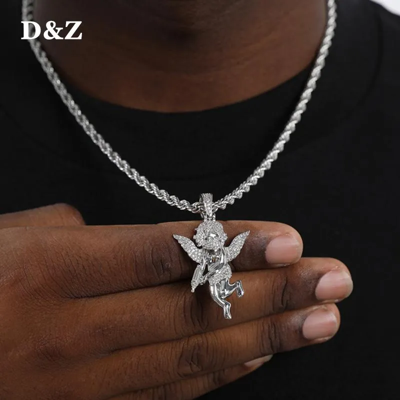 Pendentif Colliers DZ Masqué Ange Bling Zircon Cubique CZ Pierres Solide Pendentifs Pour Hommes Rapper Bijoux