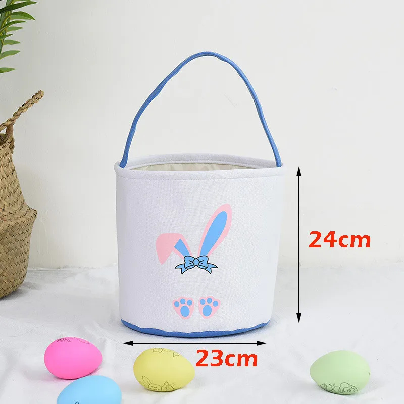 Easter Bunny Basket Festive Rabbit Crooked Ears Print Bucket Kid Toy Candy Tote Bag Festival Party Gift