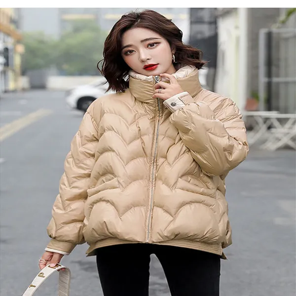 Kvinnors Cocoon Type Down Jacket Women's Short Wavy Loose Autumn And Winter Coat