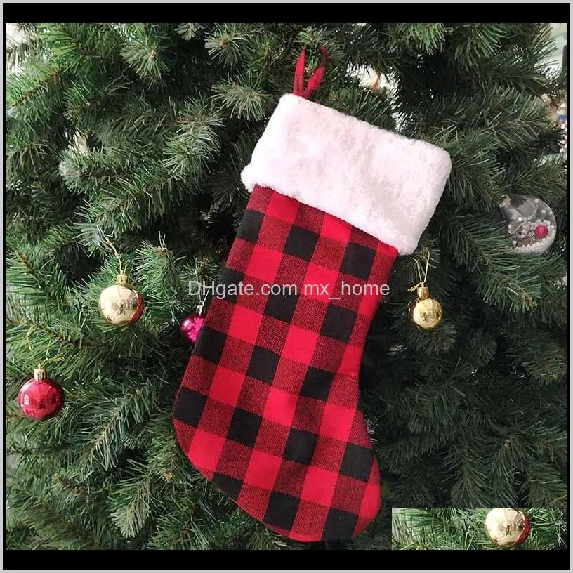 chrismas socking gift bags check cloth xmas tree pendant biggift bag decor candy hanging socks festival supplies 08