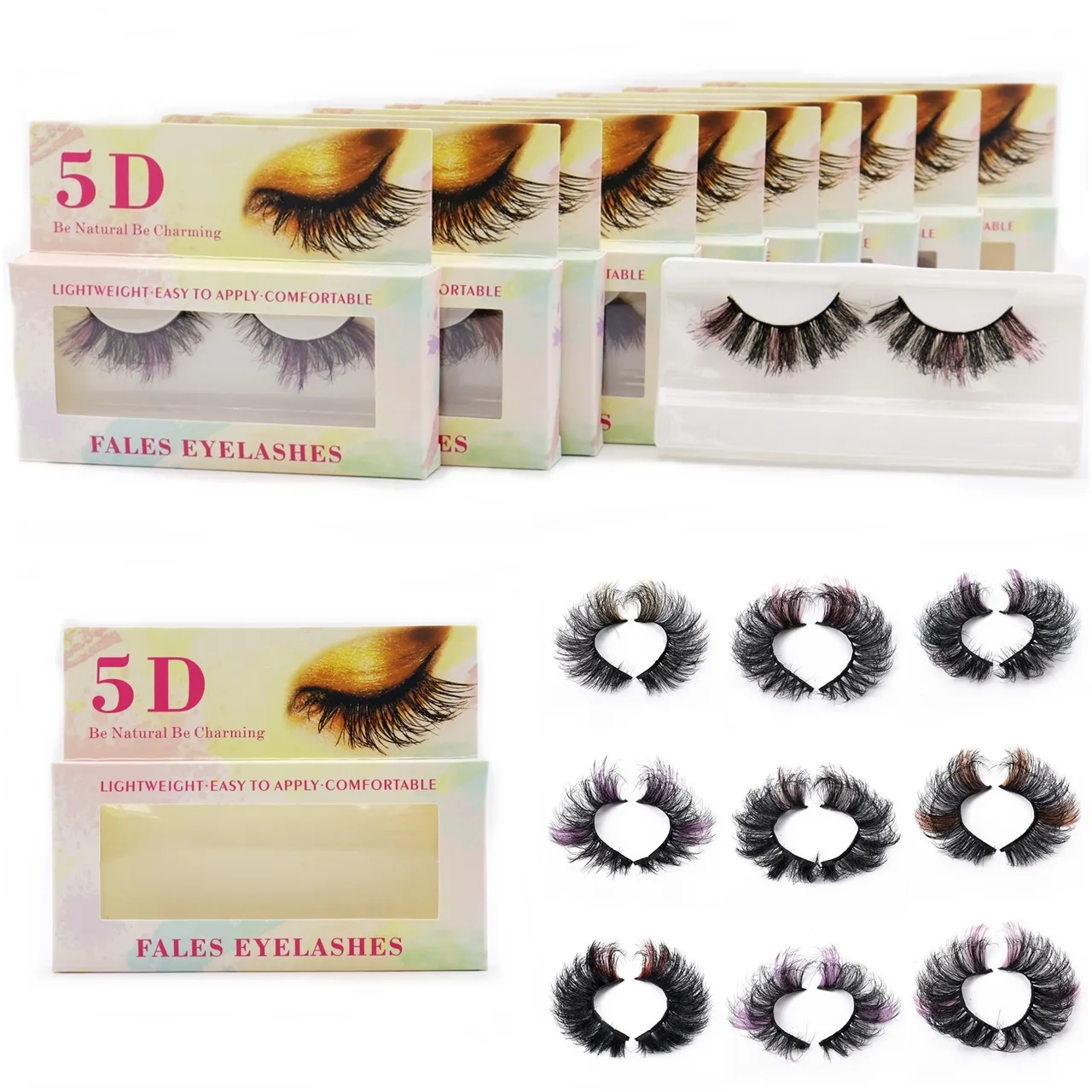 Colored 3D Mink Lashes with Paper Box Color Fuax Mink False Eyelashes Dramatic Fluffy Thick Colorful 5D Curl Fake Eyelash for Cosplay Party Eyes Makeup Extension