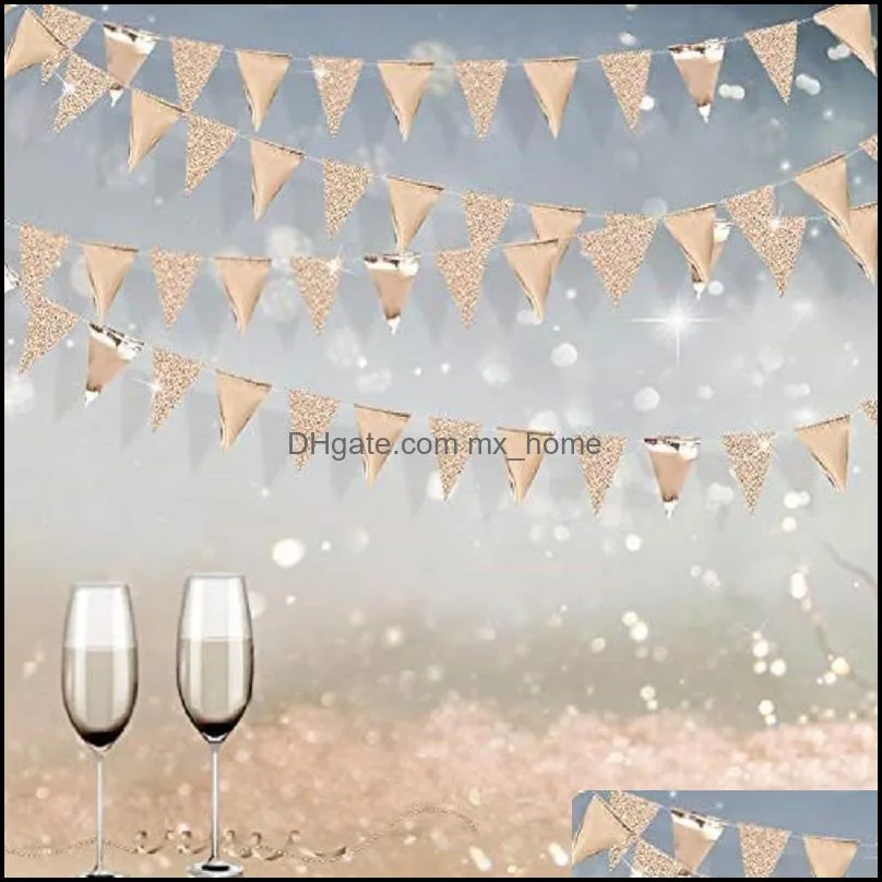 Banner flags Party supplies 26 Flags Champagne Paper Triangle Slingers Rose Gold Girls Birthday Decoration Needs Bruiloft Button 0730