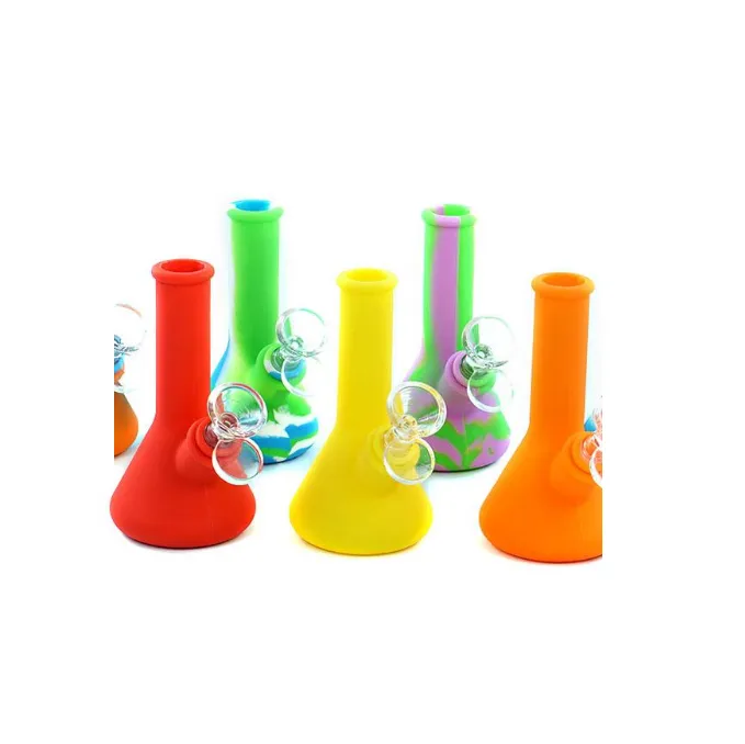 Novo pequeno inquebrável pequeno beaker bong 128mm68mm tubos de água de silicone fumar bog tubos tubos de tubos de tubulação com tigela de vidro fumar tabaco