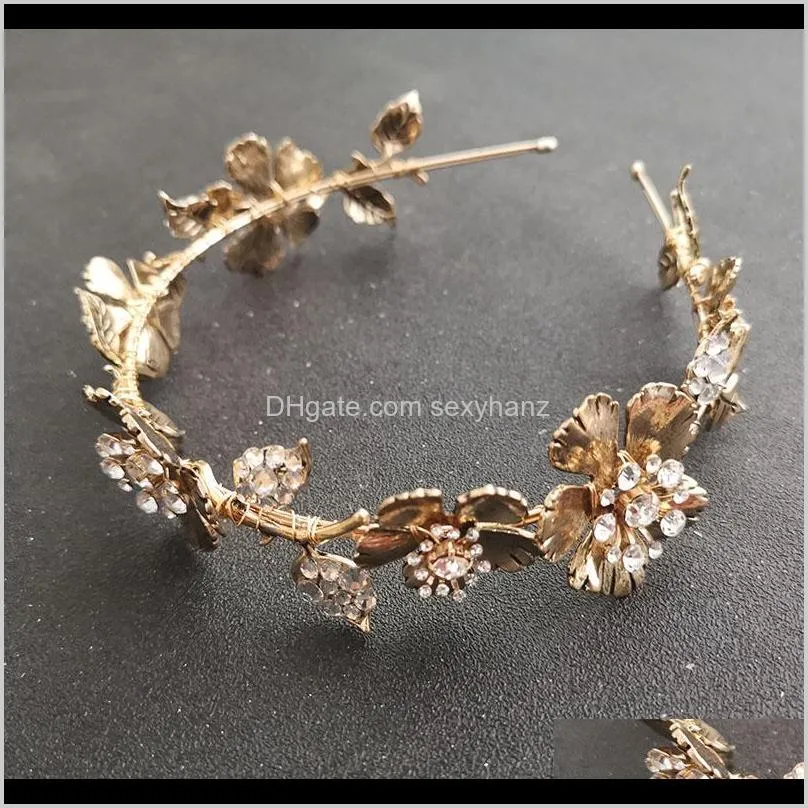 Klipp Barrettes smycken droppleverans 2021 Slbridal zinklegering barock stil antik guldfärg brud tiara hårband strass bröllop cr