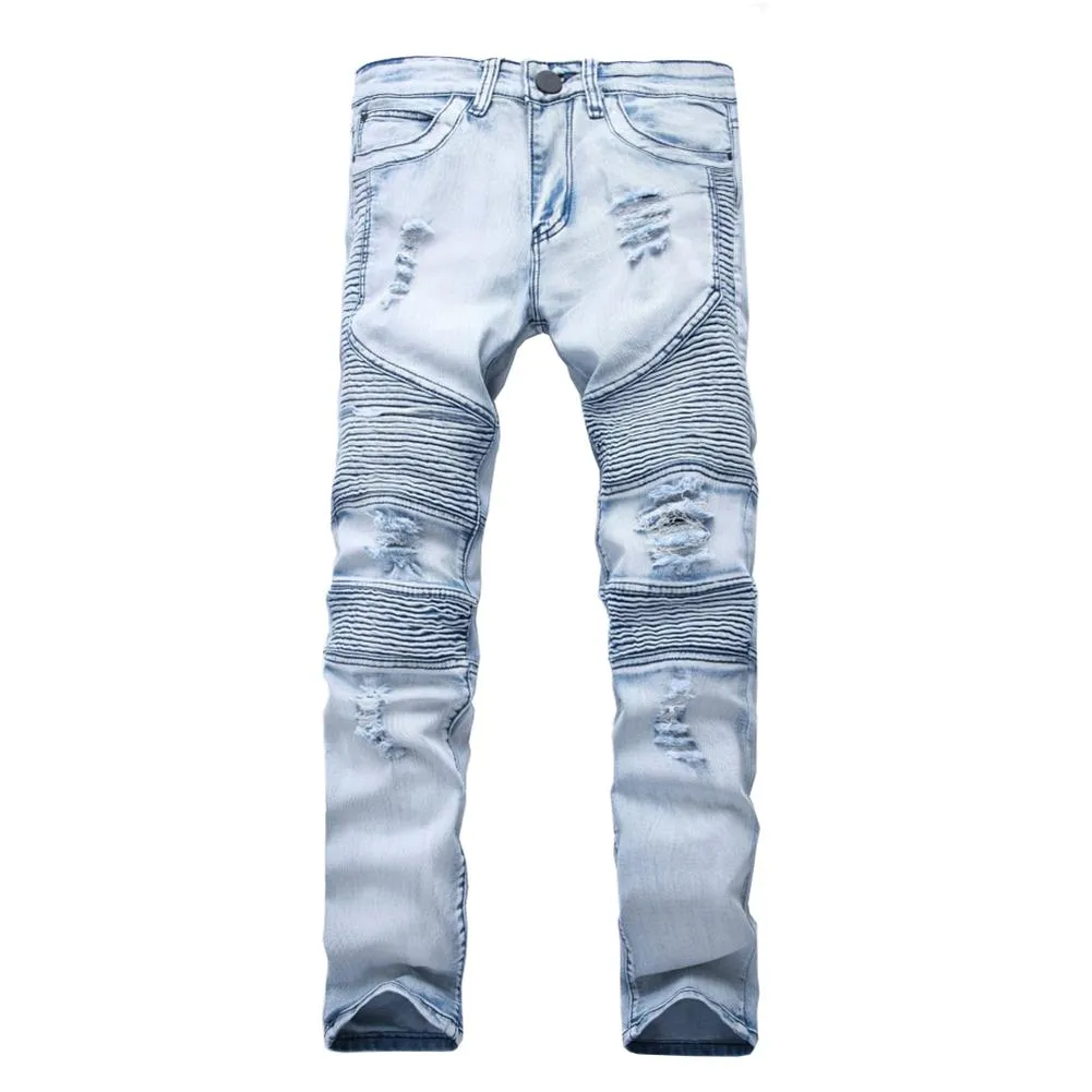 Men's Jeans clothing jeans pants slp blue/black destroyed mens slim denim straight biker skinny jean men ripped pant