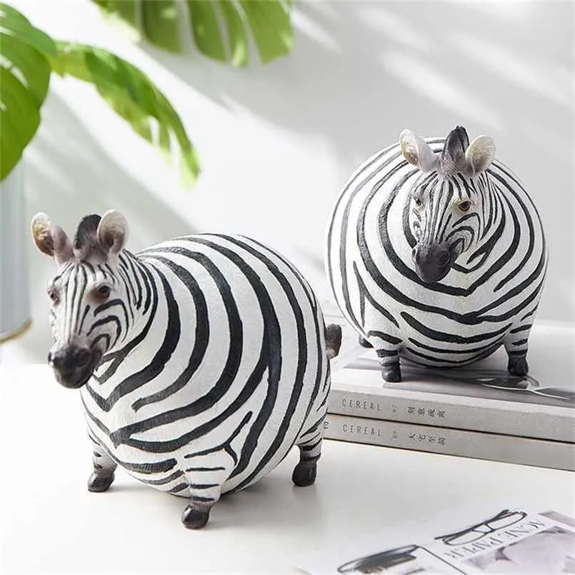 Nordic Ins Fat Zebra Resin Animal Figurines Ornaments Modell Skrivbord Dekor Heminredning Tillbehör Modernt rum 211108