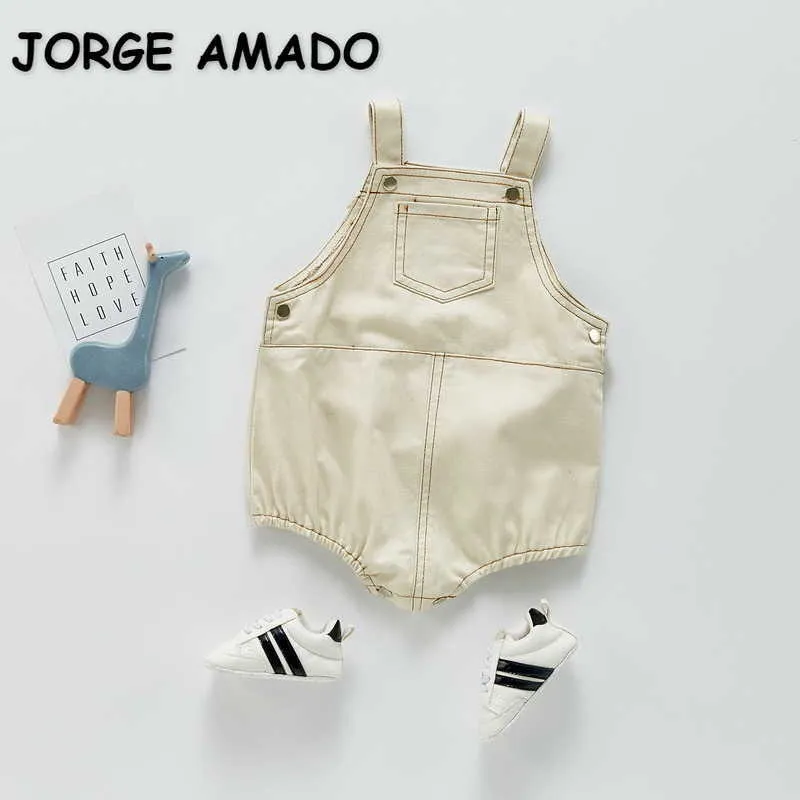 Korean Style Spring Baby Girls Boys Bodysuit Denim Overalls Jumpsuit born Casual Kids Clothes E32 210610