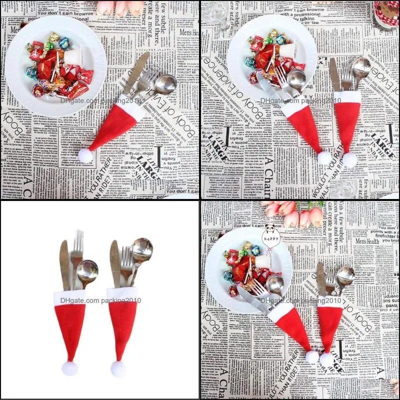 Christmas Decorations 1pc Hats Decoration Tableware Packages Home Festival Party Table Spoon Fork Storage Bags Xmas Kids Crafts Gifts1