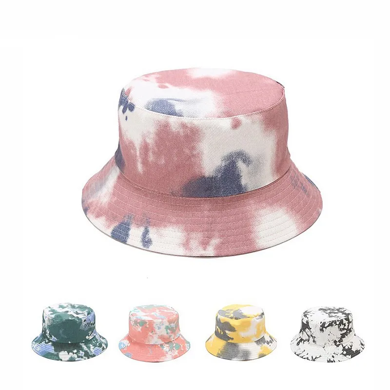 Mode été cravate teinture seau chapeau visière arc-en-ciel couleur hommes femmes coton plat soleil chapeaux pêcheur Suncap extérieur crème solaire