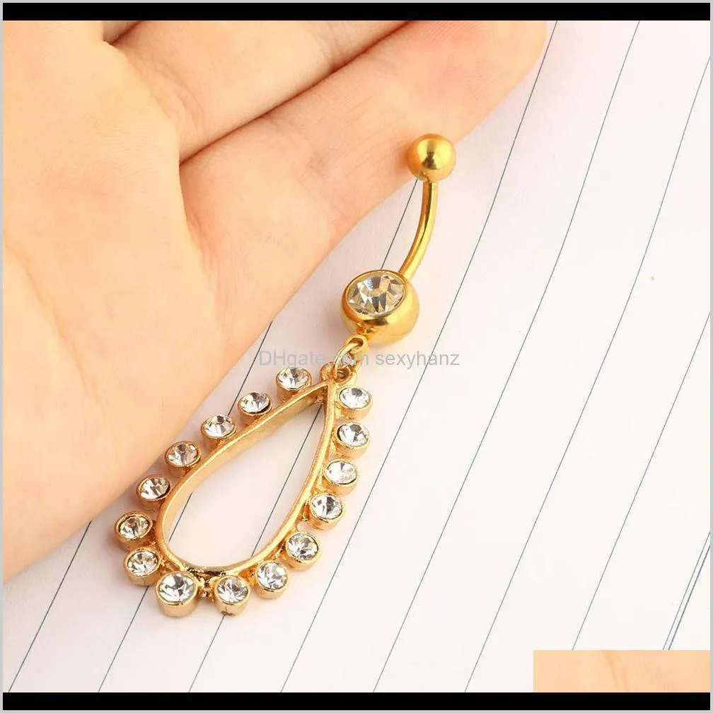 stainless cz gem 14g gold navel ring belly button rings for women girls body curved barbell dangle body piercing set