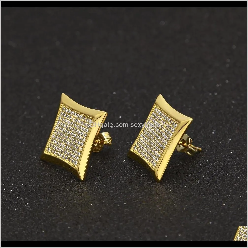 men`s hip hop micro inlaid zircons big ear nail hip-hop square ear studs rock jewelry new