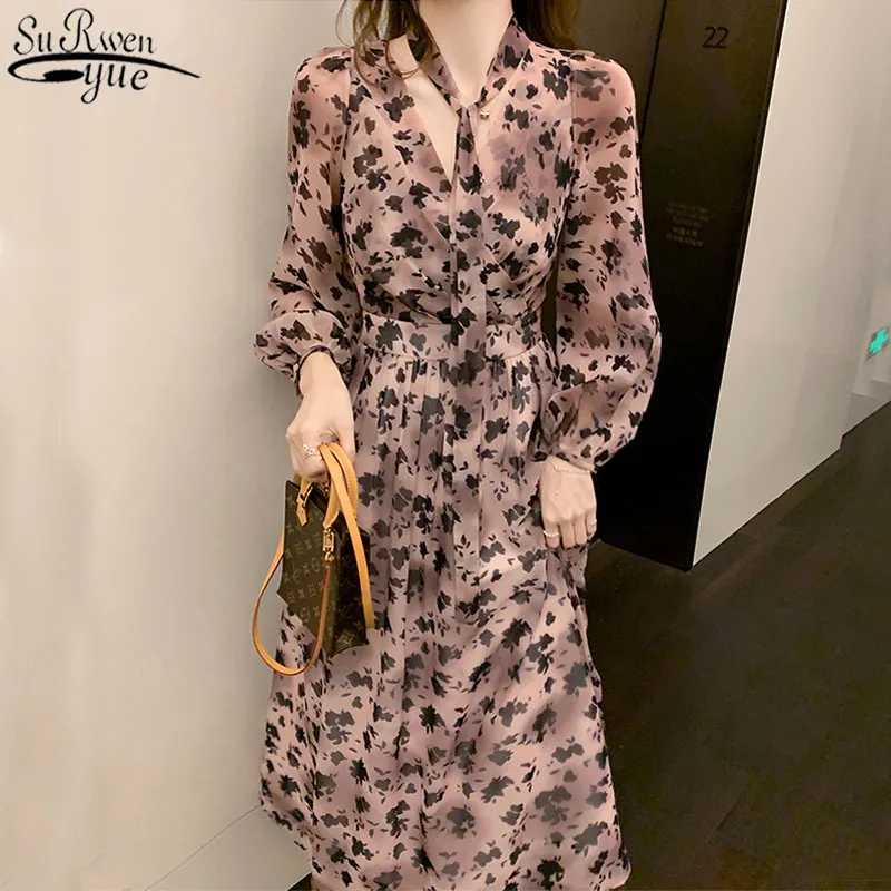 French Style Elegant Leopard Print Dress Vintage V-neck Long es Women Spring High Waist Vestidos 13072 210427