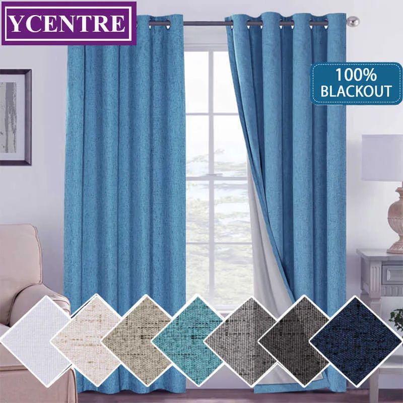 100% blackout linne gardin för kök sovrum fönsterbehandling solid vatten bevis gardin för vardagsrum skräddarsydda 210712