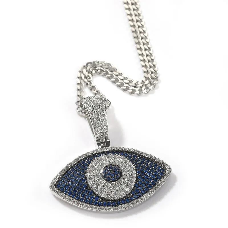 Iced Out Devil Eye Pendant Necklace Gold Silver Plated Mens Bling Hip Hop Jewelry Gift209k