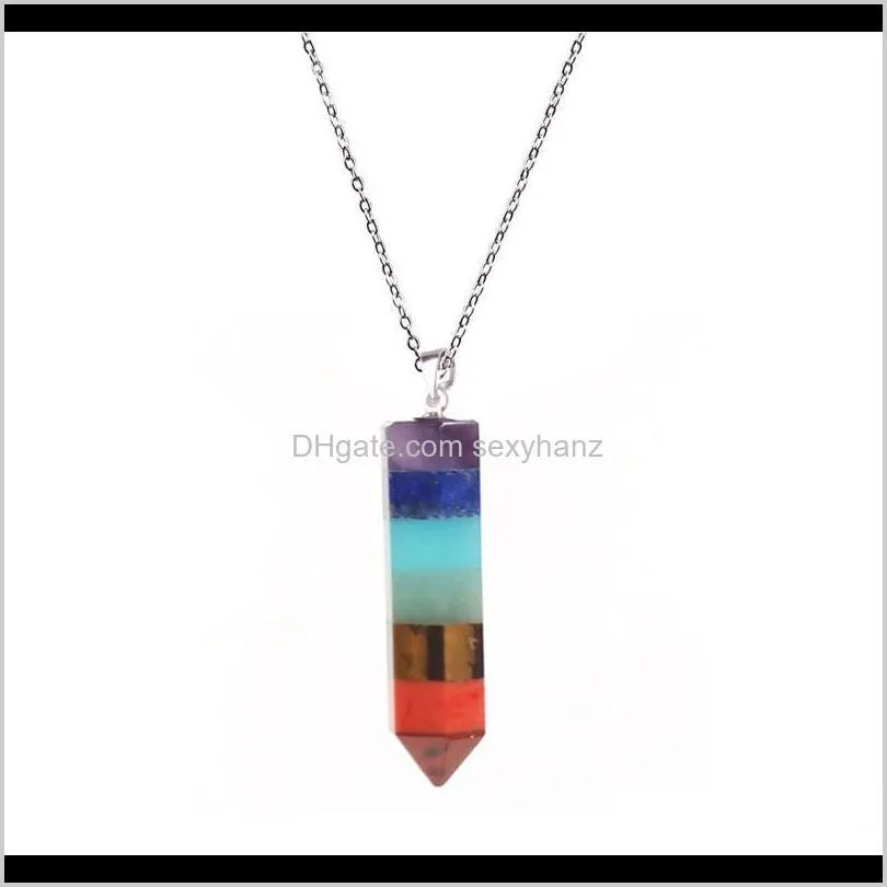 7 chakra stone yoga necklace women men raw quartz natural dowsing pendulum chain necklaces reiki beads pendants jewelr qylmhw