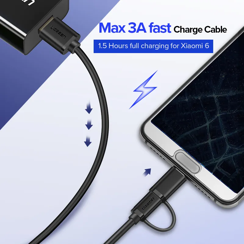USB Type C-kabel voor Samsung Galaxy S10 S9 Plus 2 in 1 Fast Charging Micro USB-kabel voor Xiaomi Tablet Android USB