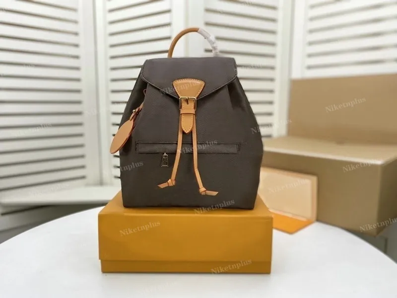 MONTSOURIS Backpack Woman Classic Fashion Leather Travel Bag Designer Buckle Tie Rope Backpacks Turtledove Adjustable Shoulder Str4702854
