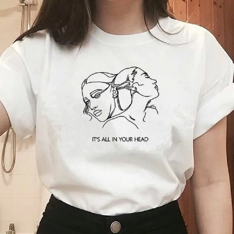 Det är allt i ditt huvud två huvuden jonglering konst t-shirt kvinnor tumblr mode söt estetisk grafisk tee hipsters rolig skjorta grunge 210518