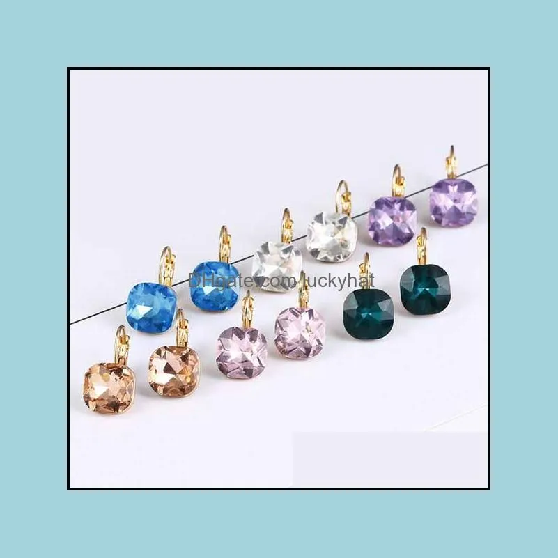 Jewelryfashion Gold Color Square Stud Earrings Blue Green Purple Austrian Crystal Rhinestone Earring For Women Wedding Jewelry Drop Delivery
