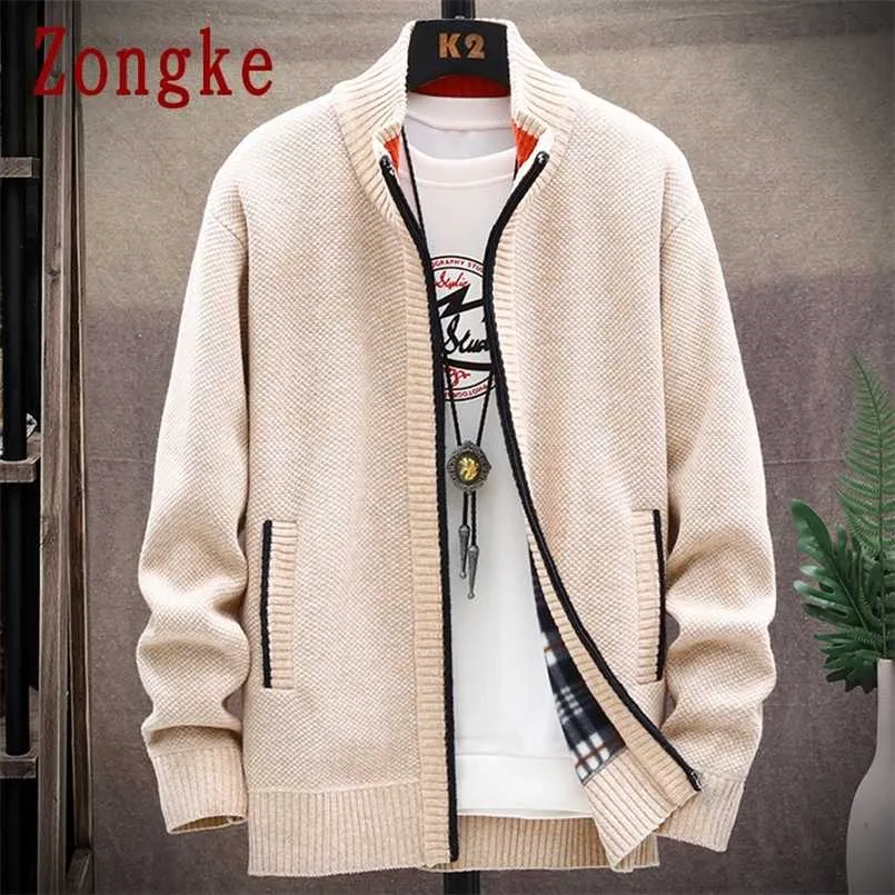 Zongke Koreański Dzianina Kardigan Mężczyźni Sweter Solidne Zipper Swetry dla mężczyzn Slim Fit Winter Clothes M-4XL 211006