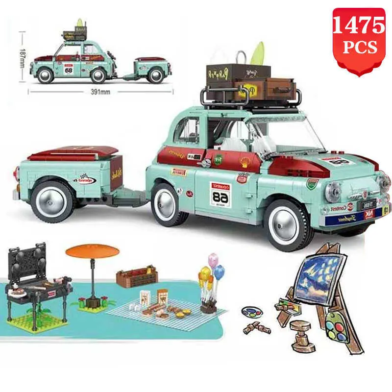 Moc Creator Ideale Turista Picnic Auto Rimorchio Trattore Fai da te Building Block Set Trasporto Mattoni educativi per bambini Giocattoli Regali Q0624